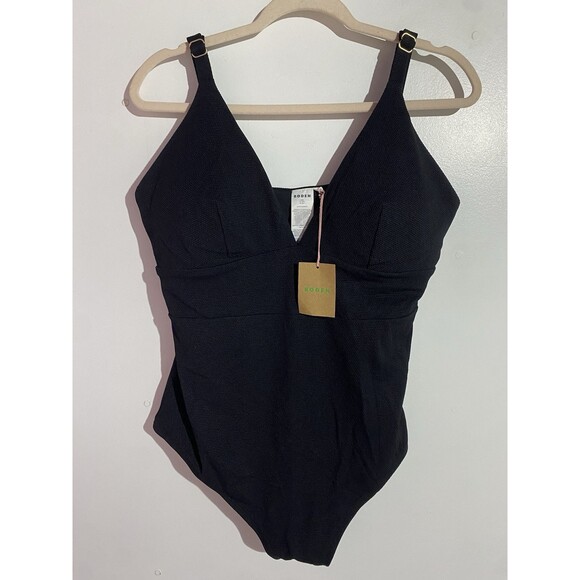 Boden Swimsuit 16-18 Black Arezzo V-neck Panel One Piece Resort Beach Vacation - Picture 2 of 16